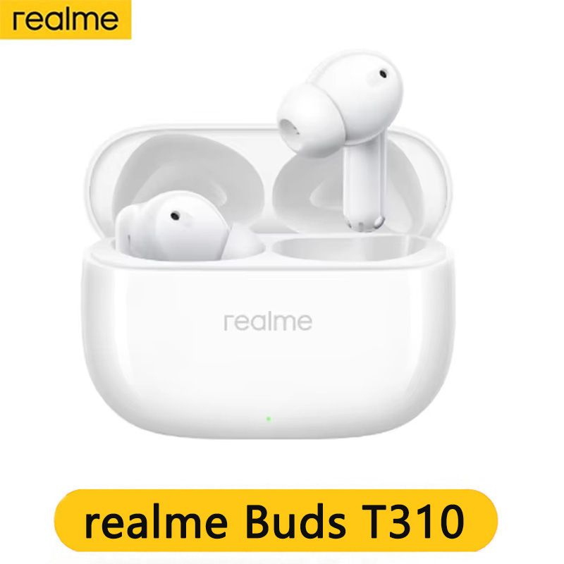 realmeНаушникибеспроводныесмикрофономrealmebudsT310,Bluetooth,USBType-C,белый