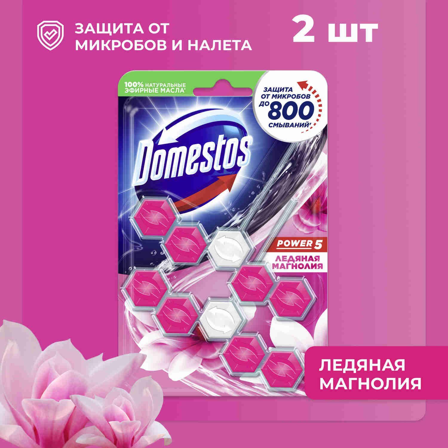 Шарики для унитаза Domestos Power 5 Duo Ледяная магнолия, защита от микробов и налета, туалетный блок (таблетки), 2 х 55 г