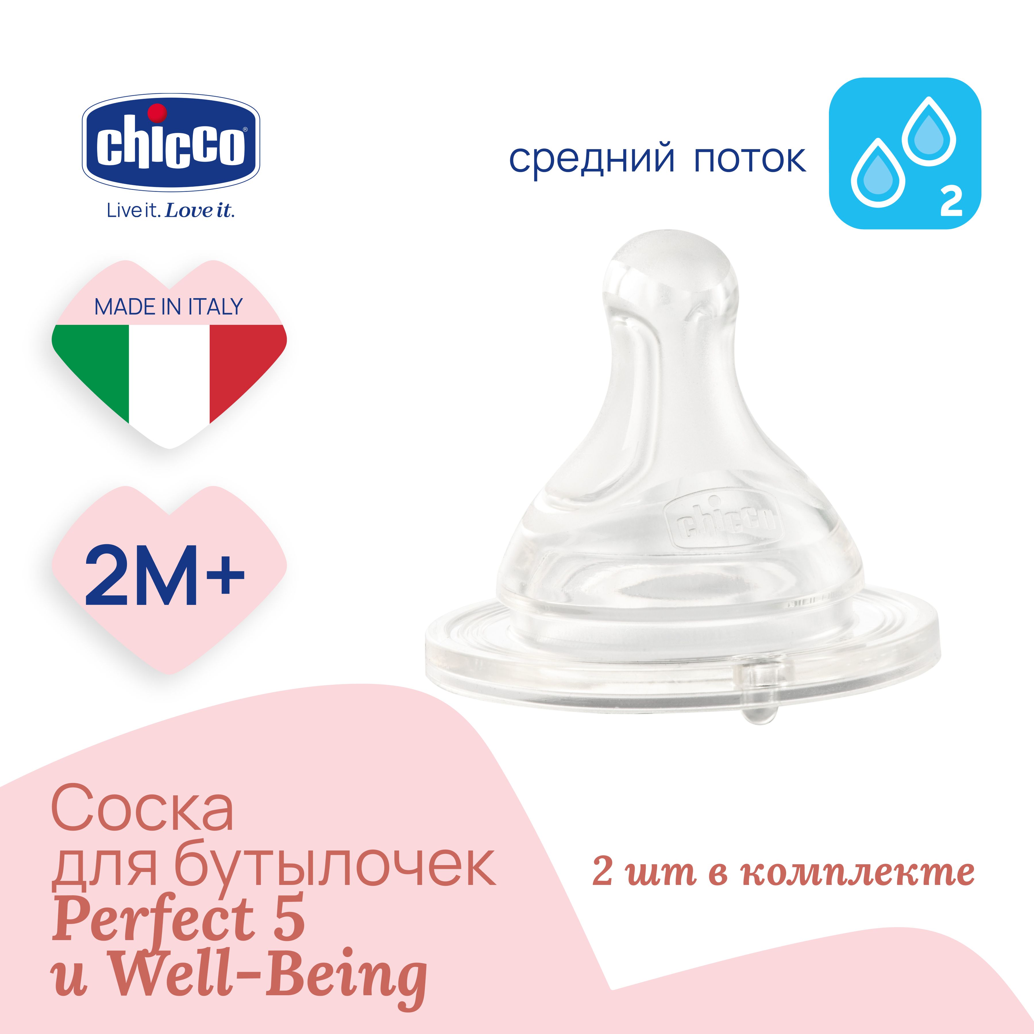 Соска силиконовая для новорожденных Chicco PERFECT5 детская 2мес+ 2 шт.