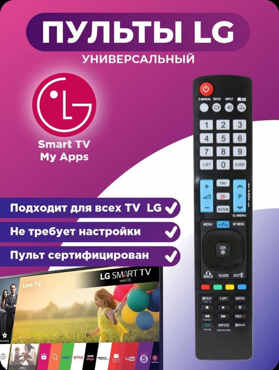 Универсальный пульт для всех телевизоров LG! Версия для России