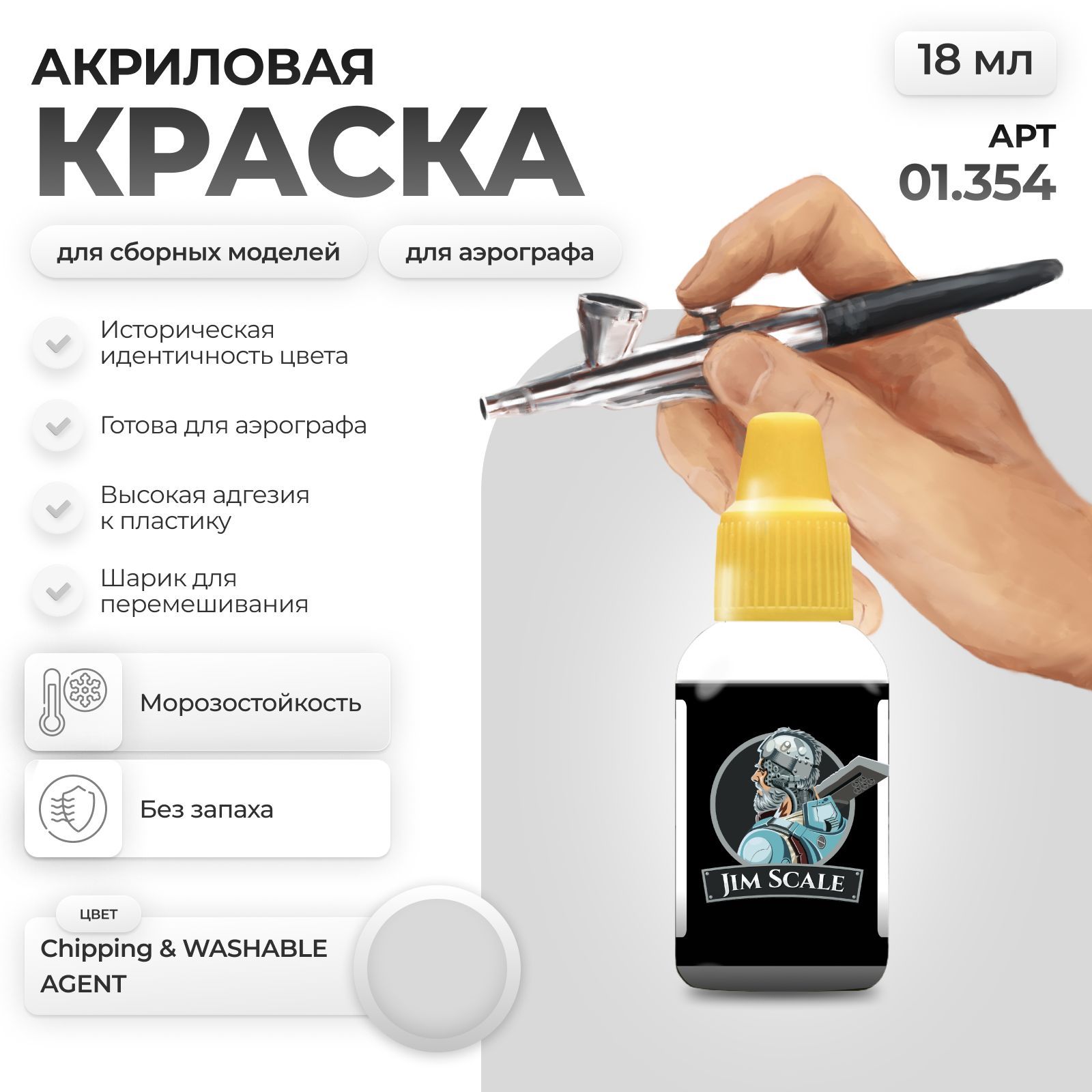 Акриловая краска для сборных моделей для аэрографа Jim Scale: Chipping & WASHABLE AGENT