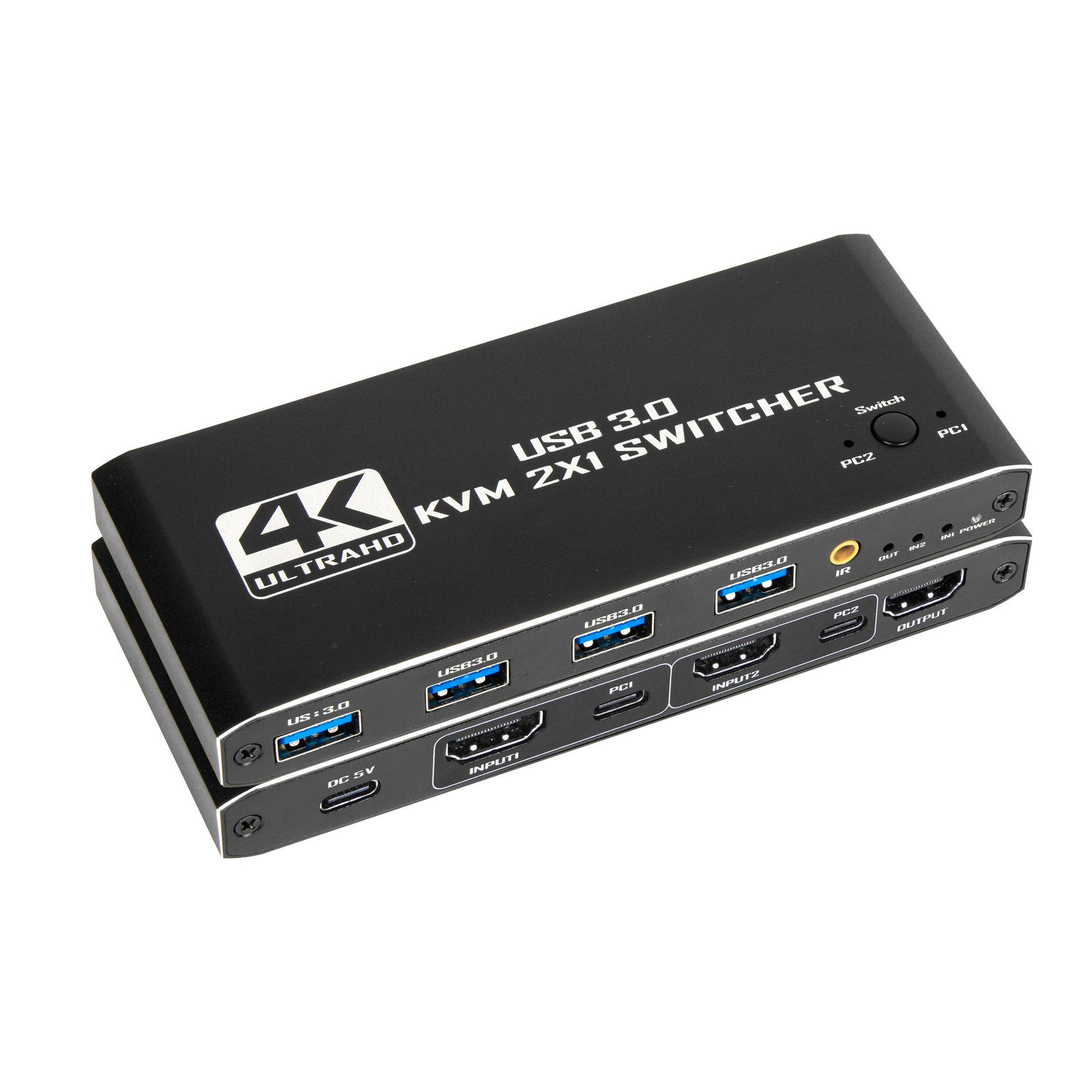 Коммутатор, свитчер, переключатель KVM HDMI 4K60Hz USB 2 на 1 с 4 дополнительными выходами USB 3.0 и выносной кнопкой с пультом