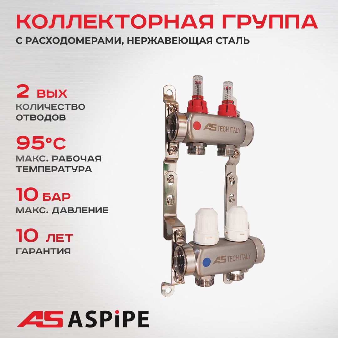 КоллекторнаягруппаASPiPE(AS-K004)1"x3/4"на2выходасрасходомерами,нержавеющаясталь