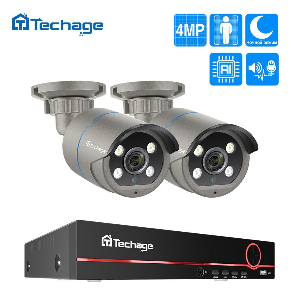 Techage 8CH HD 4MP POE NVR Kit Система видеонаблюдения IP-камера P2P Комплект видеонаблюдения С жестким диском емкостью 3 ТБ