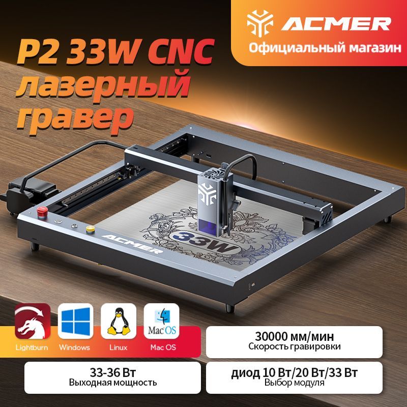 ACMER P2 33Вт DIY Лазерный гравировальный станок может резать акрил по дереву, скорость гравировки 30000 мм/мин CNC