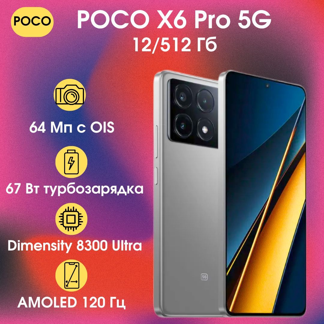 PocoСмартфонPOCOX6Pro5G12/512ГБ,серый