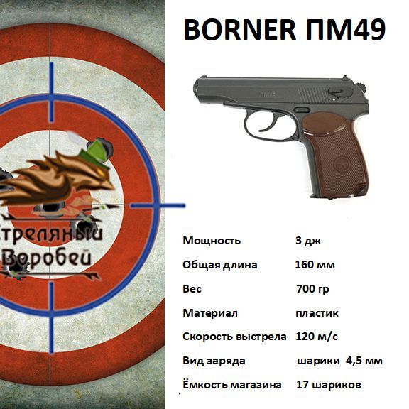 Пистолет пневматический Borner ПМ-49, калибр 4.5 мм