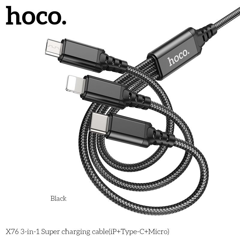 hoco Кабель для мобильных устройств USB 2.0 Type-A/Apple Lightning, USB Type-C, 1 м, черный