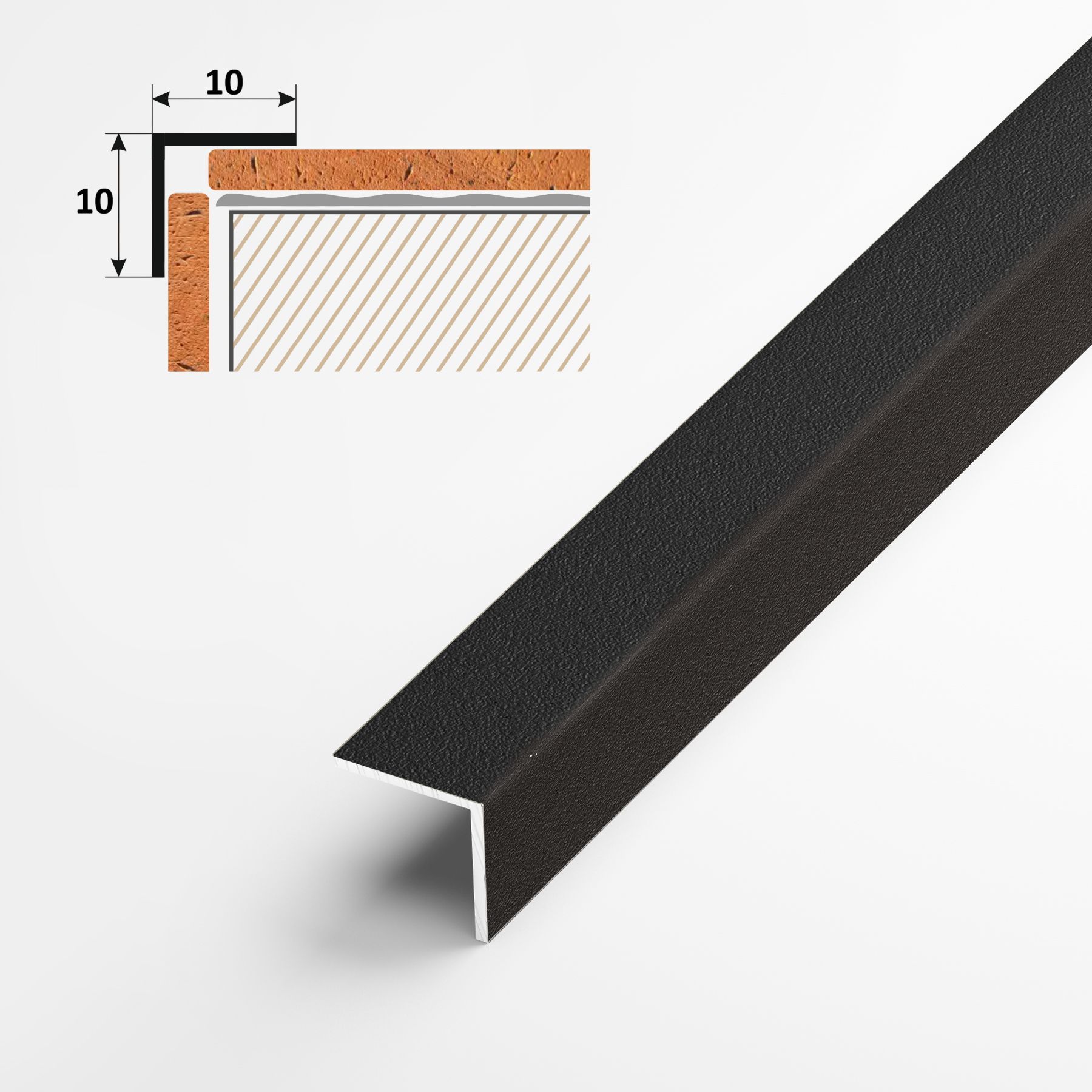 Уголок чёрный 10х10мм длина 2,7 метра , угол внешний алюминиевый