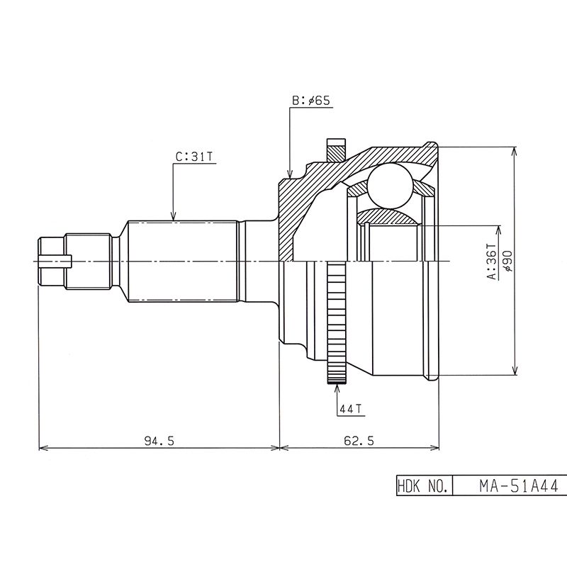 шрус наружный mazda cx-7/9 06- акпп HDK MA-051A44