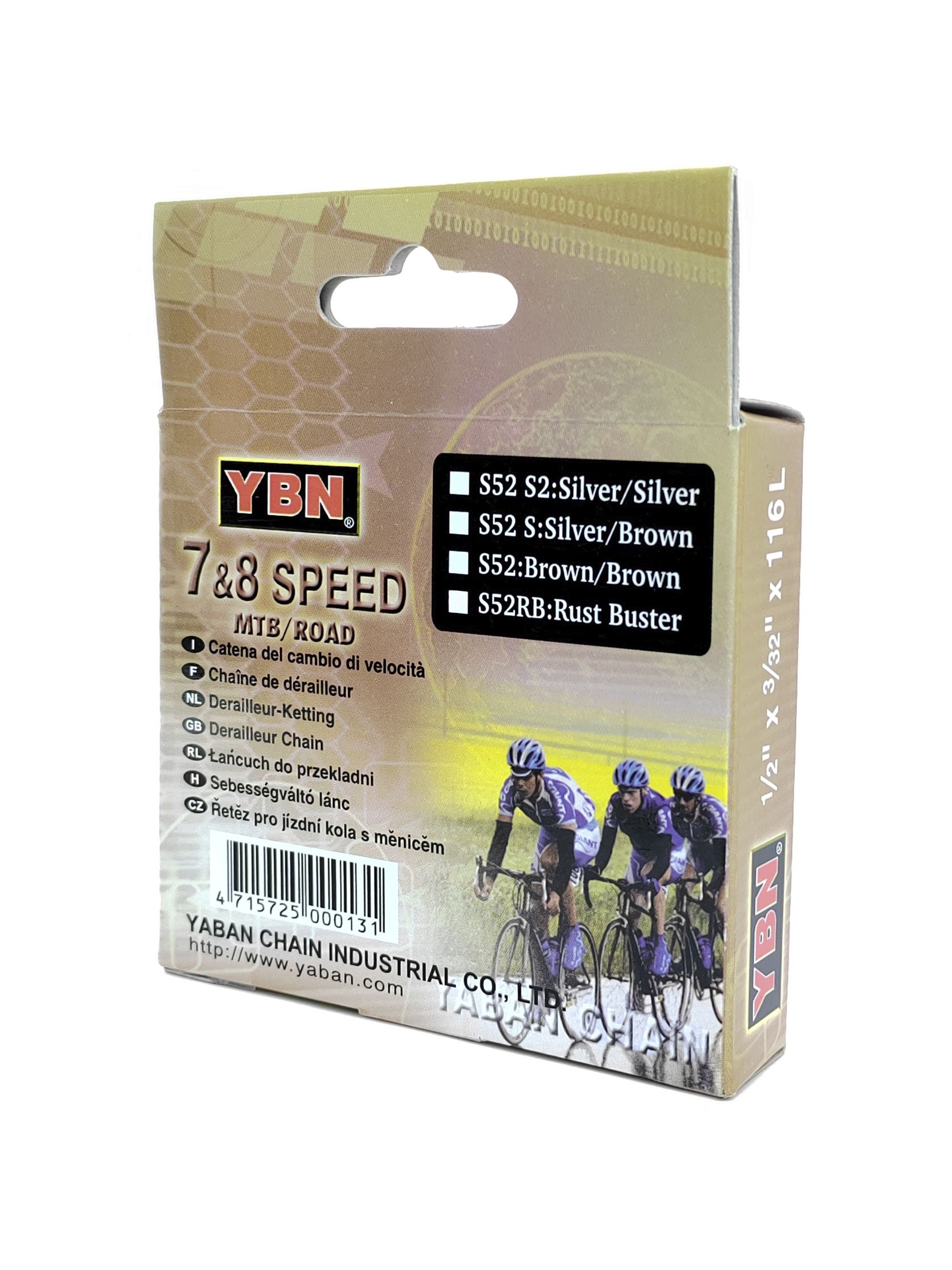 YBN Цепь для велосипеда S52, 1/2"x3/32", 116 звеньев, 7/8 скоростей, соединение пин — Товары для велоспорта — фото 7