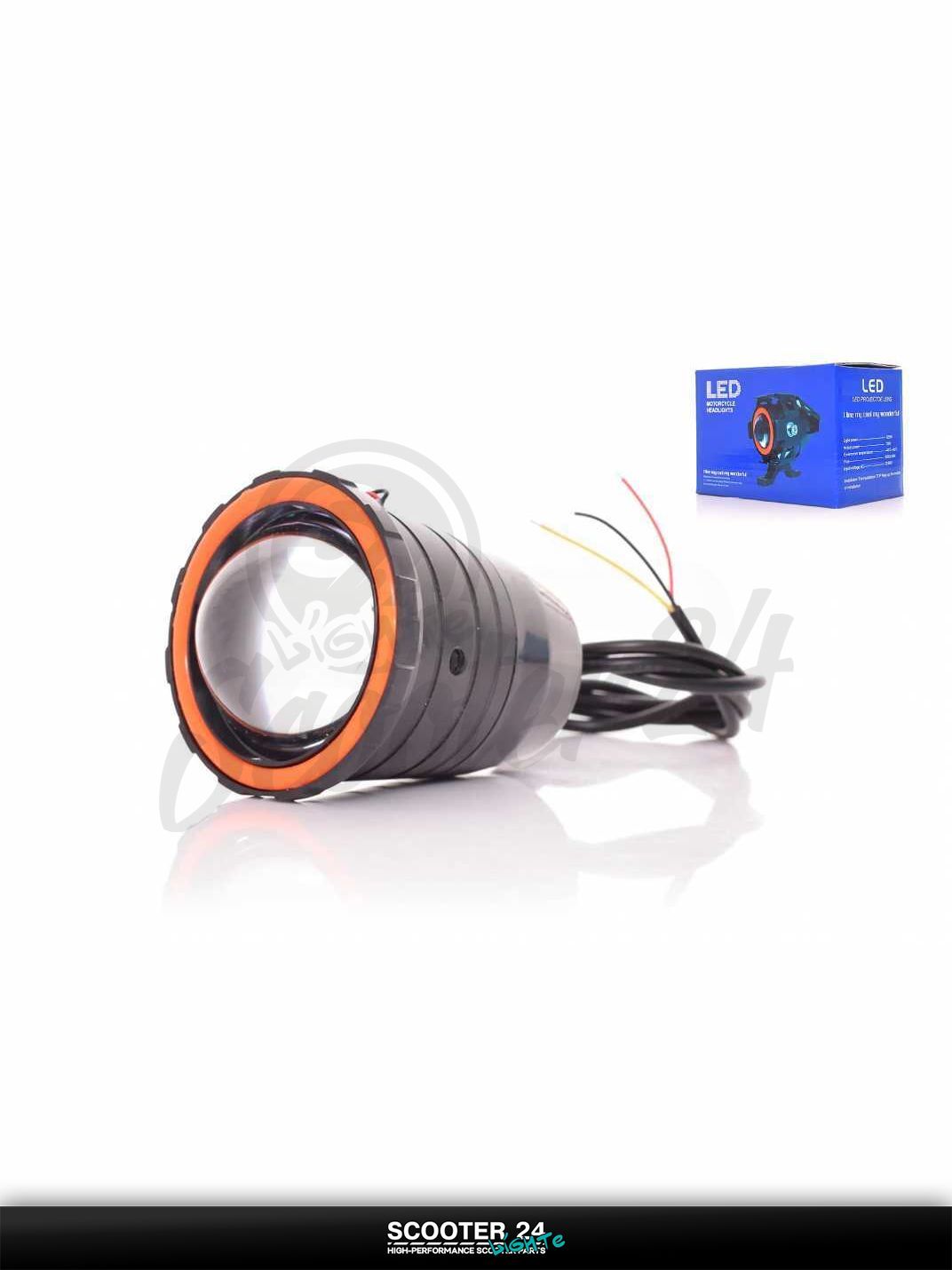 Фара дополнительная круглая на мотоцикл и другую мототехнику, D63, 1 диод, линза, красное кольцо, 3 режима