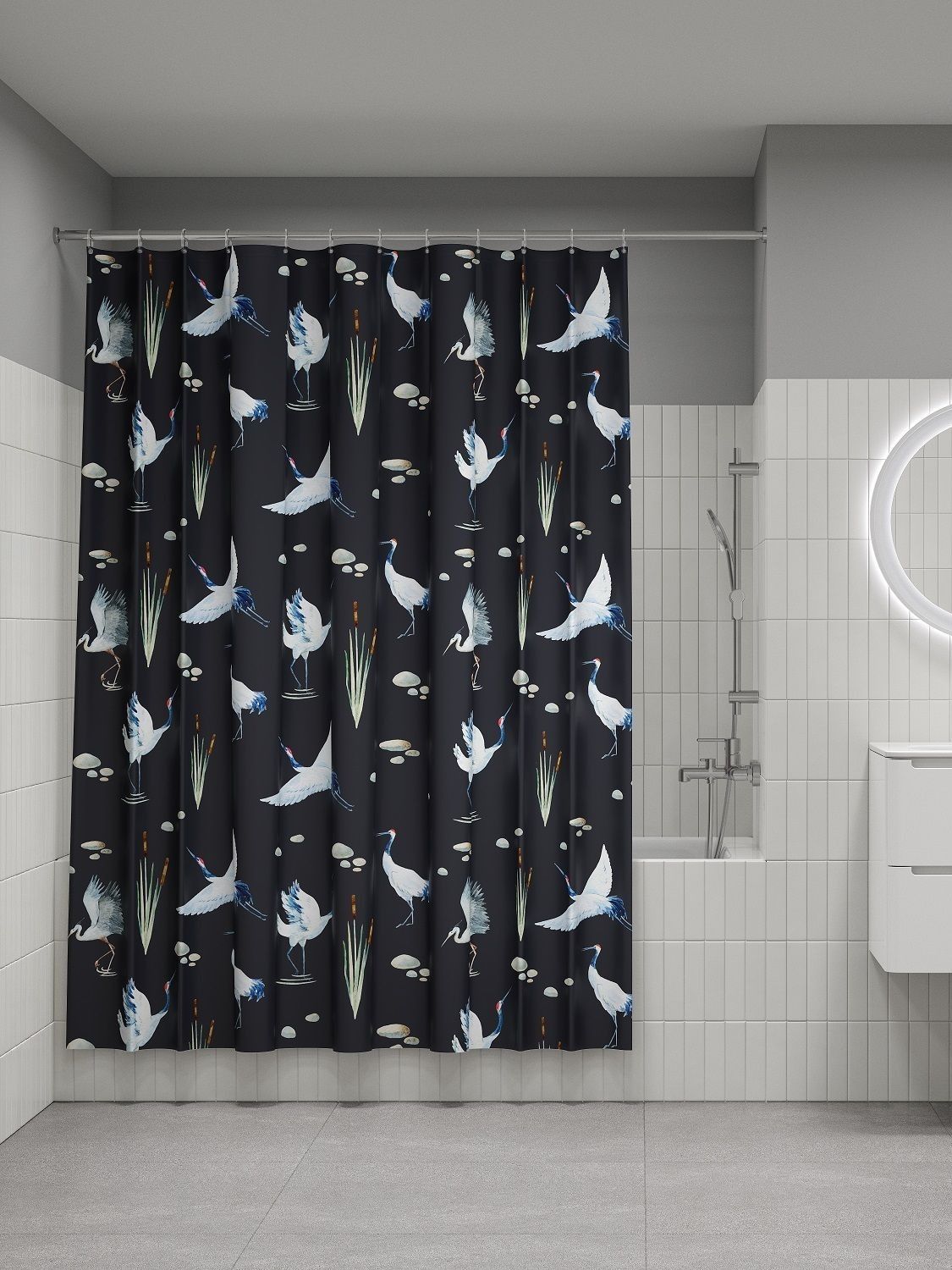 Фото товара на маркетплейсе ozon Штора для ванной комнаты и душа IDDIS, 180x200 см, тканевая, водонепроницаемая, полиэстер, с кольцами, BP01P18i11