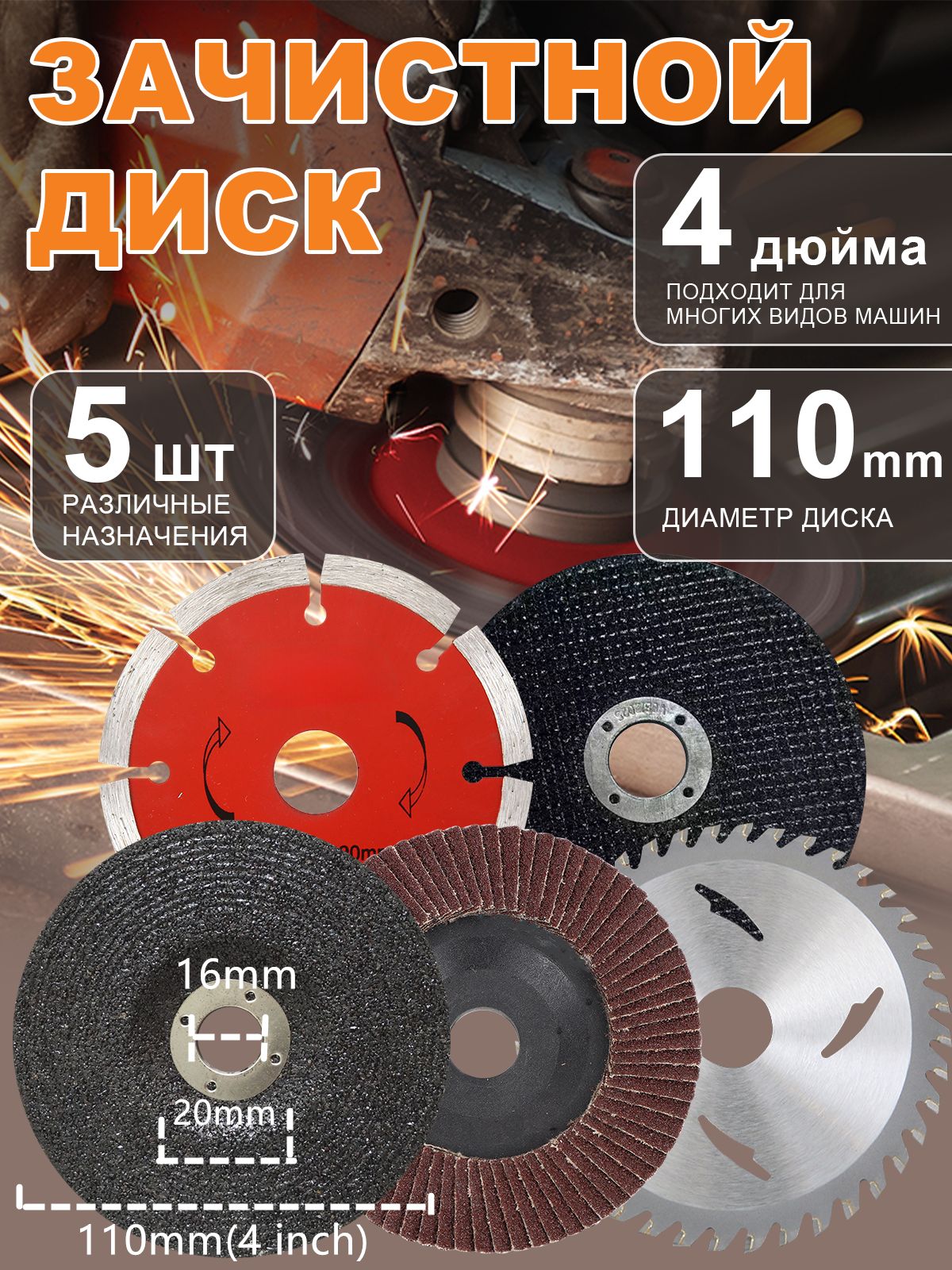 НабордисковдляминиУШМ110х30Тх20(16)мм,5шт,дискипильный,шлифовальные,пильные.Подереву,металлуипластику