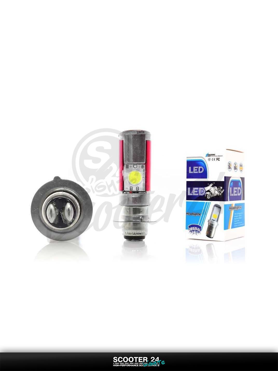 Лампа фары диодная P15D-25-1 12V 35/35W 1 ус, 2 кристалла #1 "LED" универсальная на мотоцикл мопед и скутер / эндуро / питбайк