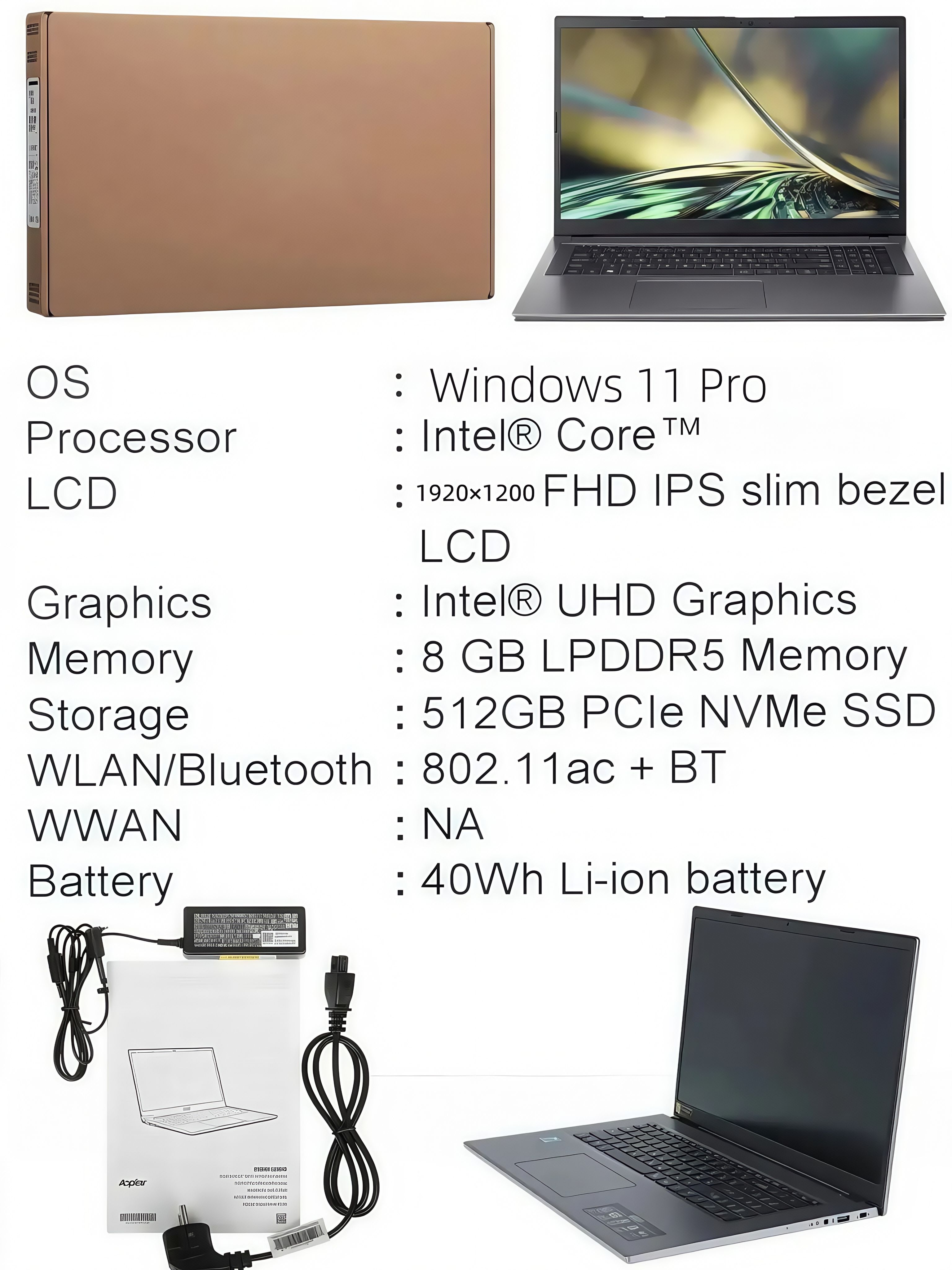 Acer A317-55P-35KV Ноутбук, Intel Core CPU, RAM 8 ГБ, SSD 512 ГБ, Inte(图1)