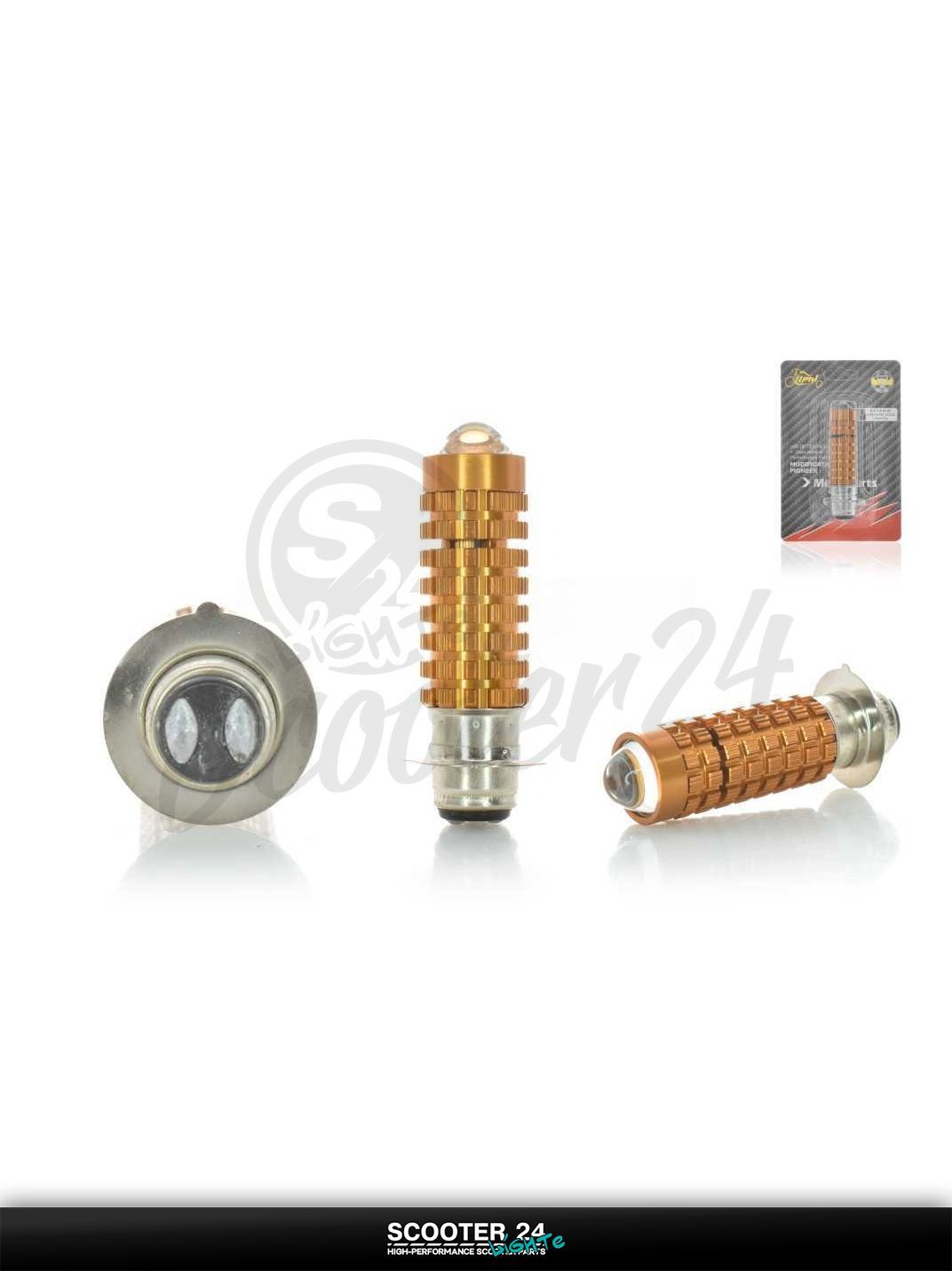 Лампа фары диодная P15D-25-1 12V 35/35W 1 ус, белый/желтый, линза "LIPAI" универсальная на мотоцикл мопед и скутер / эндуро / питбайк