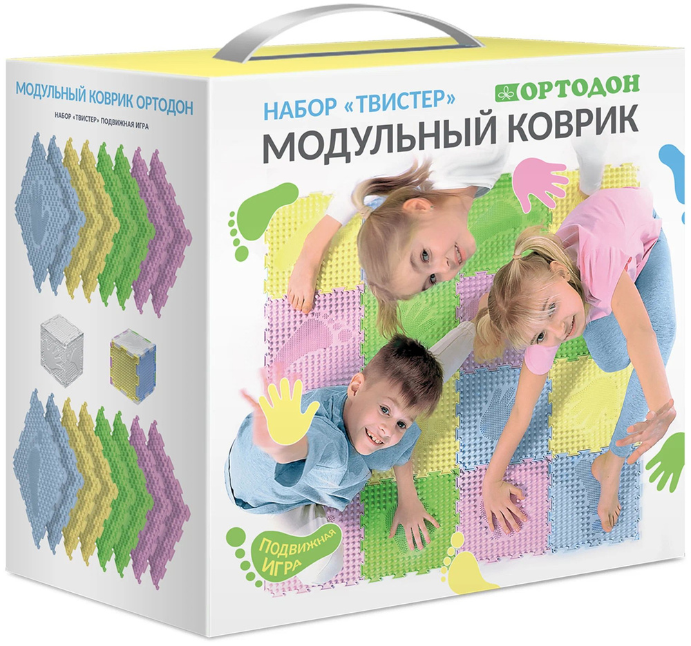 Массажный модульный коврик-пазл Ортодон "Твистер", набор из 16 модулей, подвижная игра для детей на координацию #1
