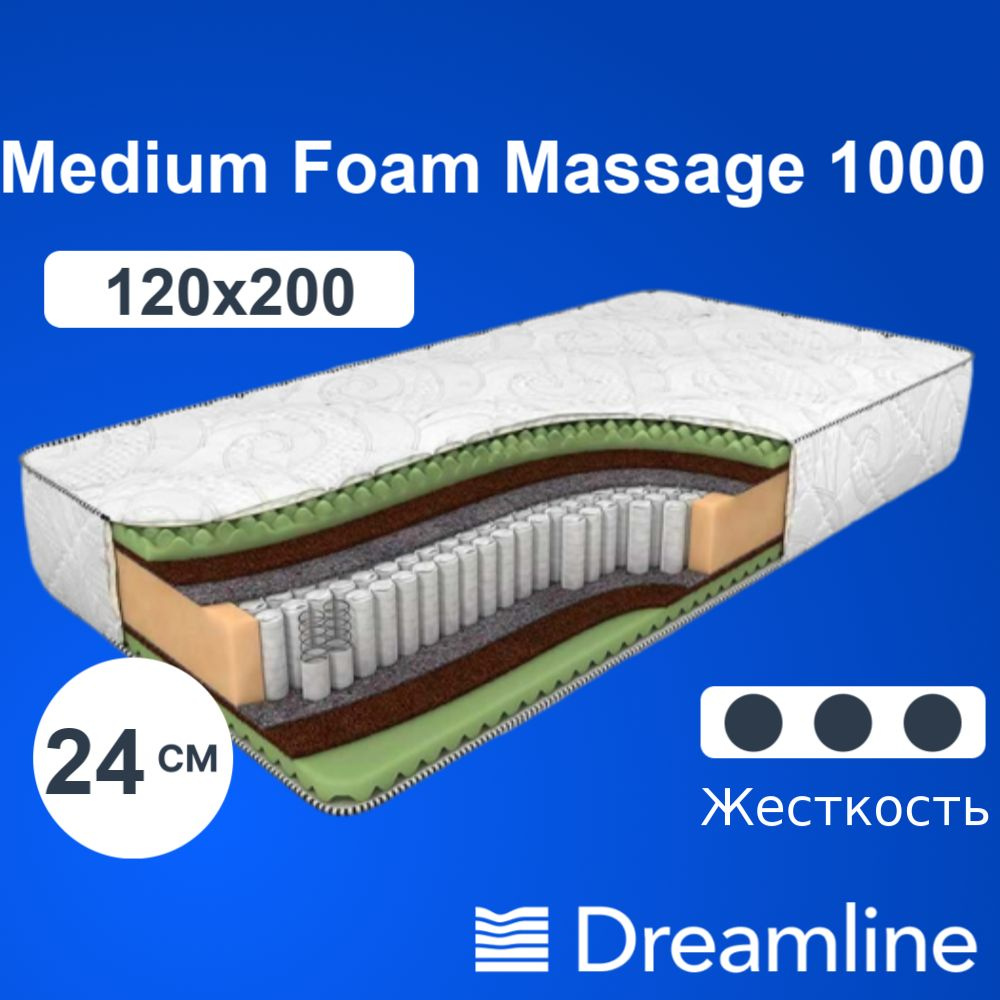 DreamLine Матрас Medium Foam Massage 1000, Независимые пружины, 120х200 см  #1