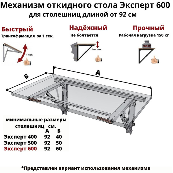 Кронштейн откидного стола Эксперт комфорт 600_900 белый для столешниц ...