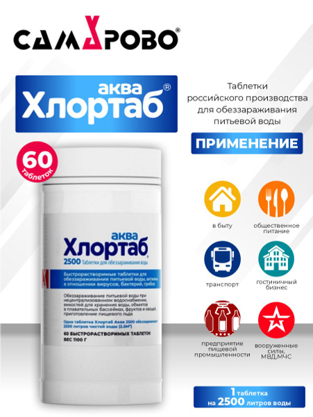 Дезинфицирующие таблетки Хлортаб Аква 2500 60 табл. - купить с ...