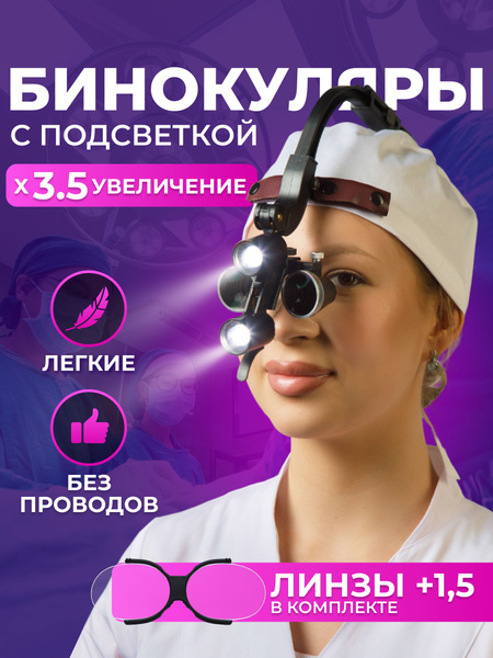Налобный осветитель с бинокулярами 3.5х и 2 АКБ в комплекте бинокуляры ...
