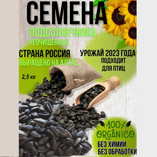 Семена/семечки подсолнечника 2,5 кг. Сырые, неочищенные. Корм для ...