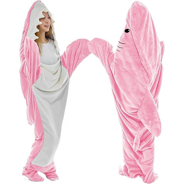 Мягкое одеяло-худи в форме акулы для взрослых и детей, флисовое ...
