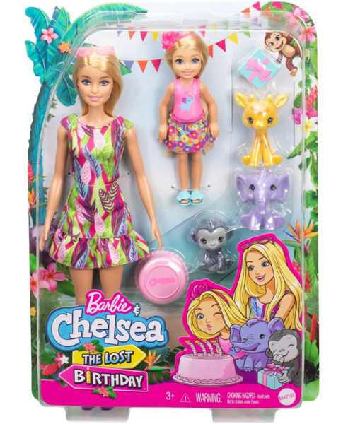 Barbie Игровой набор кукла Барби и Челси с питомцами жираф, слон и ...