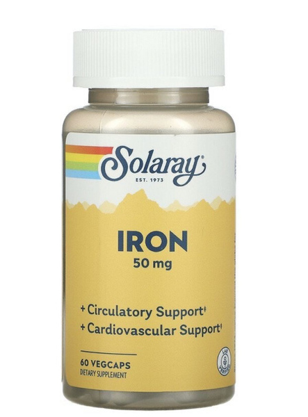 Solaray, Iron, Железо, 50 мг, 60 растительных капсул - купить с ...