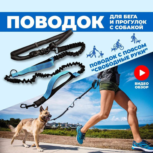 Поводок с поясом для бега с собакой, эластичный с амортизаторами и ...