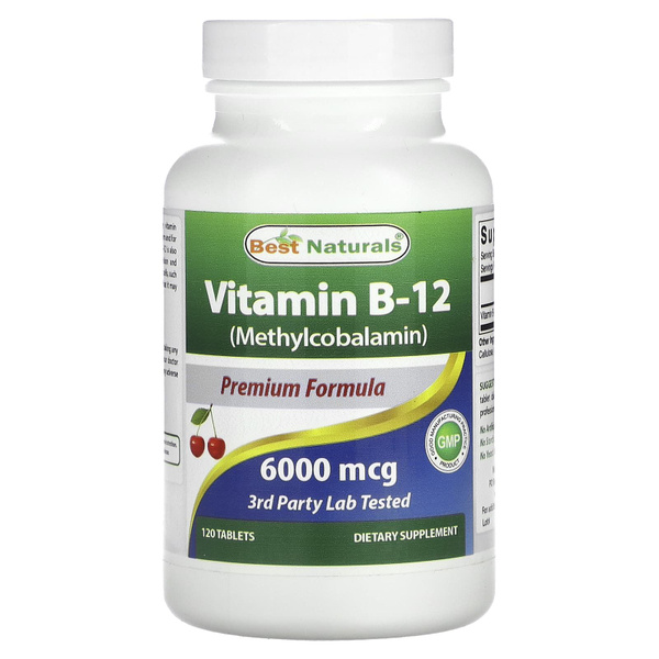 Best Naturals, Витамин B12 (метилкобаламин), 6000 мкг, 120 таблеток ...