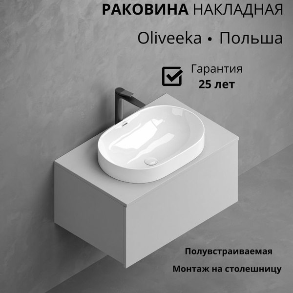 Характеристики Раковина Oliveeka 6002 полувстраиваемая на столешницу ...