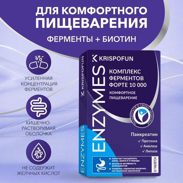 Комплекс ферментов Форте 10 000 таб 50 шт 350 мг. Криспофан Krispofun ...