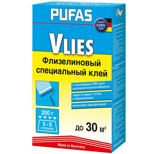 Характеристики Клей для флизелиновых обоев PUFAS Euro 3000 Vlies 200 г ...