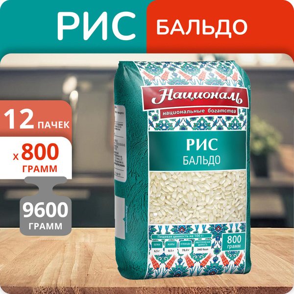 Упаковка 12 пачек Рис среднезерновой Националь "Бальдо" 800г - купить с ...