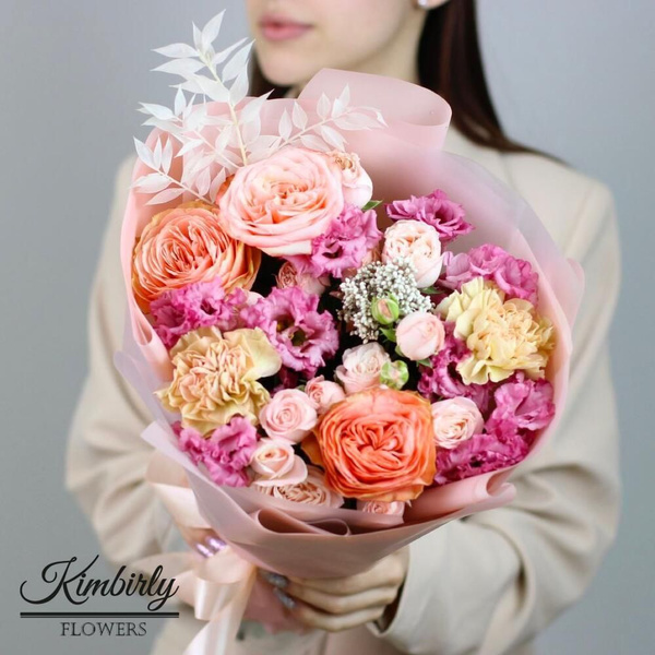 Роза, Кустовая роза, Пионовидная роза, Эустома, Озотамнус Kimbirly ...
