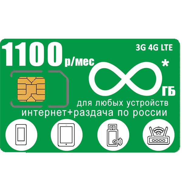 SIM-карта Сим карта безлимитным* интернетом 3G / 4G по России за 1100 ...