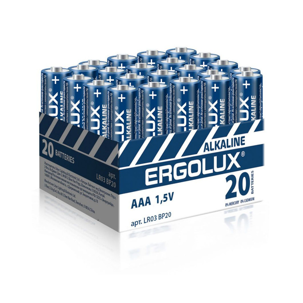 Батарейка (20шт) мизинчиковая ERGOLUX LR03 (AAA) 1.5В щелочная ...