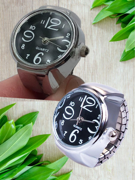 кольцо часы на палец, черный, растягивается, диаметр 1,7 см - купить с ...