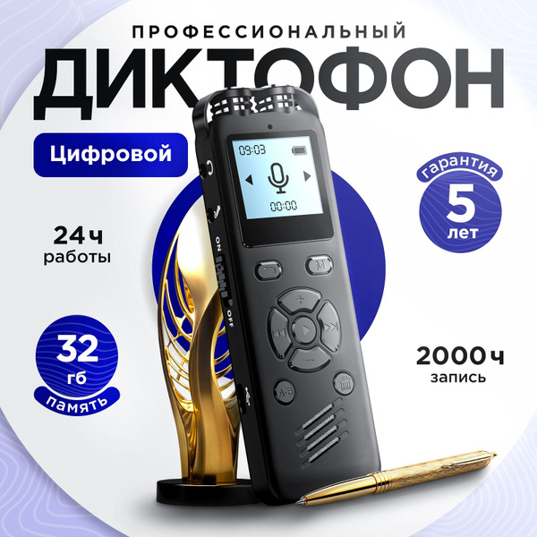 Диктофон Цифровой мини с датчиком звука 32ГБ, шумоподавление купить на ...