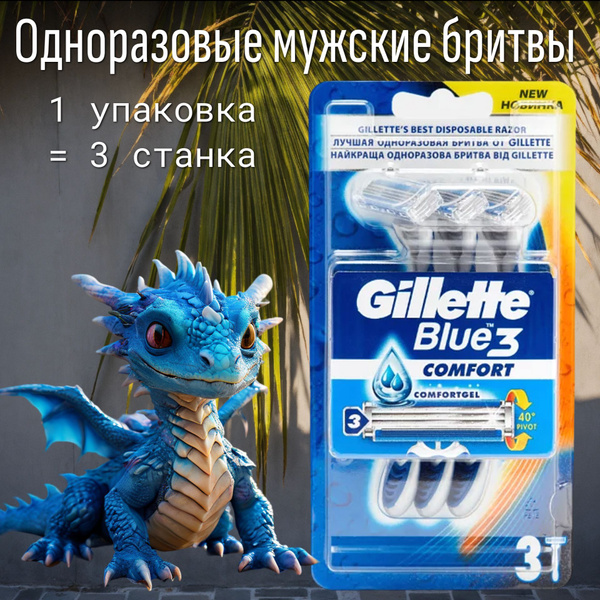 Gillette Мужская одноразовая бритва, Blue 3 Comfort, 3 станка - купить ...