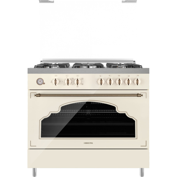 Плита комбинированная Hiberg FEG 950-35 SY, бежевый, 5 газовых конфорок ...