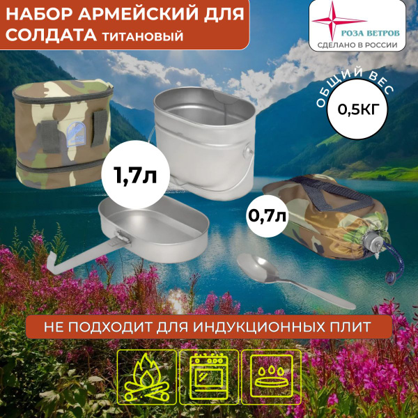 Набор туристической посуды армейский для солдата титановый Роза ветров ...