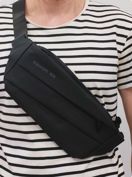 Сумка мужская через плечо на пояс тканевая спортивная черная купить на ...