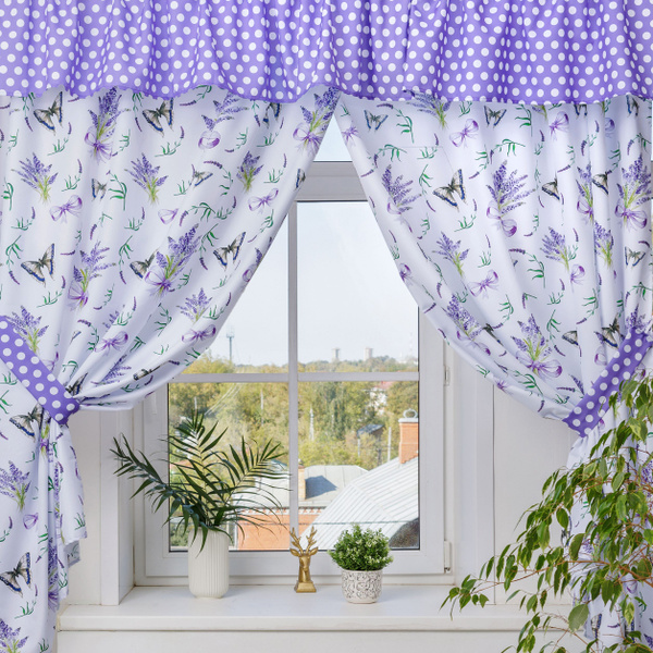 Штора для кухни JOKA home Шторы короткие 180х280см, сиреневый, белый ...