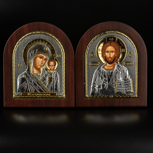 Серебряная икона Серебряная икона Спаситель и Казанская Греческая ...