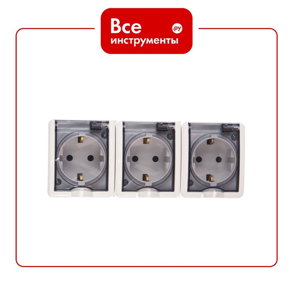 Розетка ЭРА Эксперт 11-2405-01 3х2P+E IP54, 16АХ-250В, ОУ, белый ...