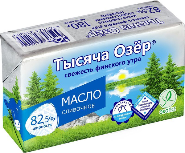 Масло сладкосливочное Тысяча Озер Свежесть финского утра 82.5% БЗМЖ ...