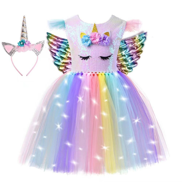 Костюмы Единорога Светодиодная подсветка TuTu Платье с повязкой на ...